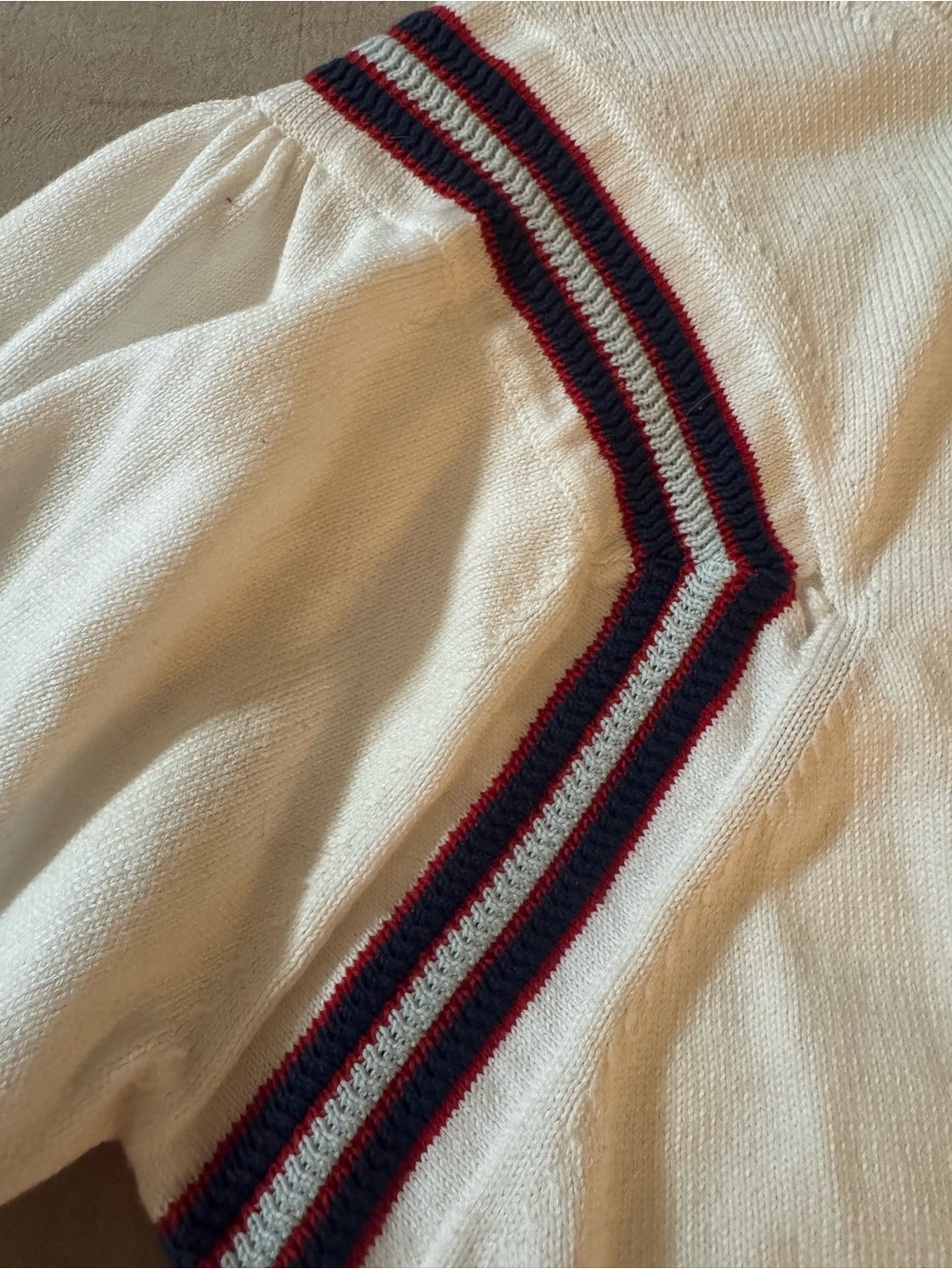 Maeve White Cropped Cardigan with Navy and Red Trim Size Large - Picture 3 of 16